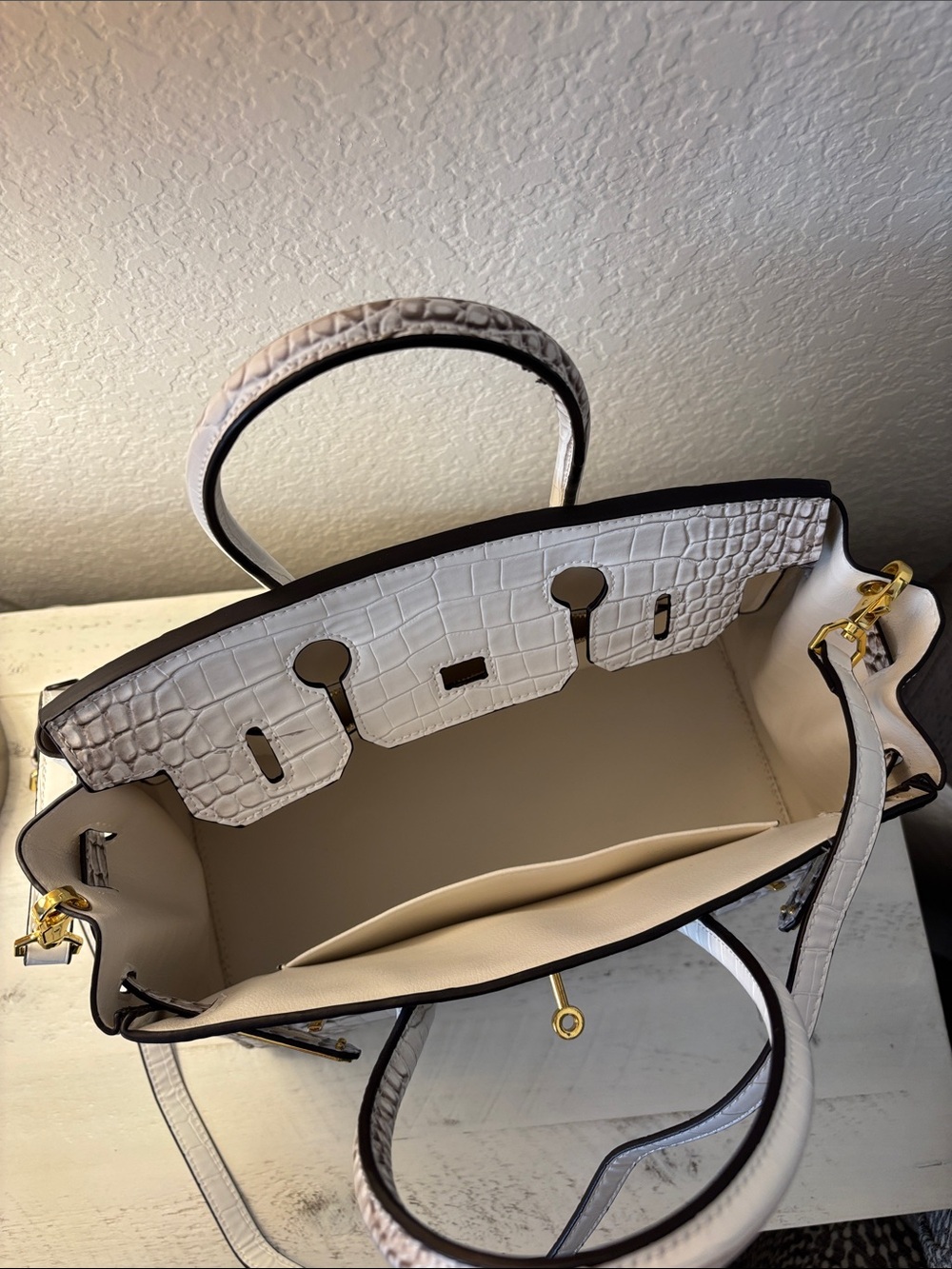 White Grey Inspired Faux Leather Fashion Bag Tote Satchel Detachable Adj strap - Picture 3 of 16